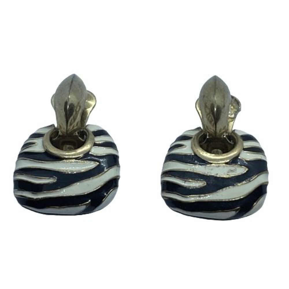 KJL India Vintage Gold Tone Enamel Zebra Design Clip On Door Knocker Earrings